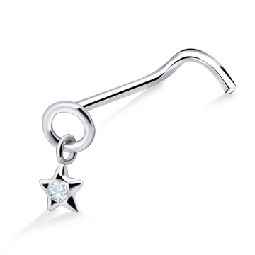 Stone Placed Star Silver Curved Nose Stud NSKB-554